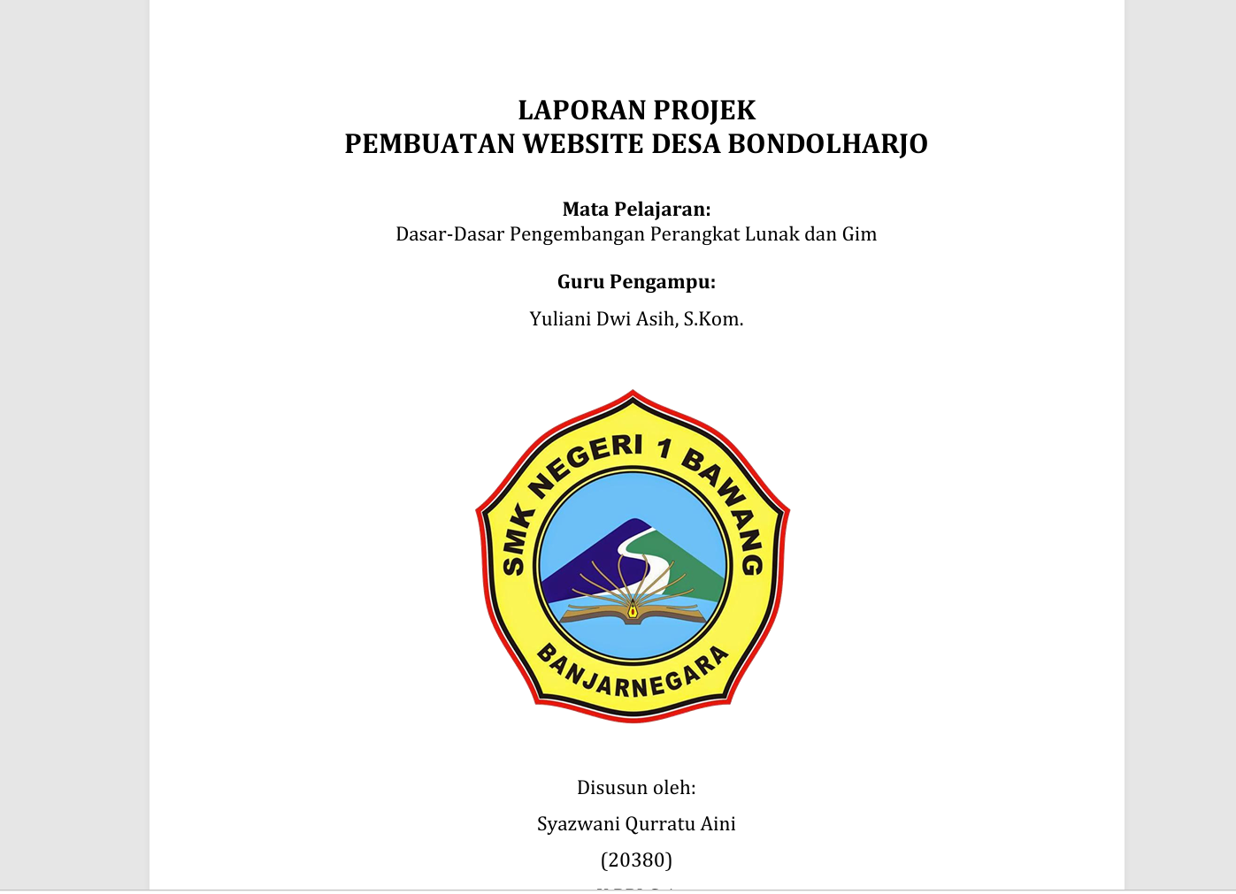 Laporan Projek Pembuatan Website Profil Desa Bondolharjo