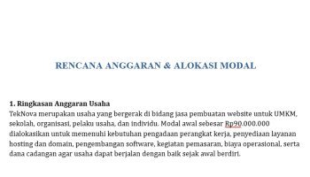 Rencana Anggaran Bussines Plan TekNova 90 Juta || PKWU