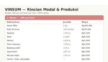 Rincian anggaran bisnis VINSUM PKWU