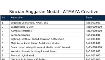 Rincian Anggaran Rencana Bisnis Modal 90 JT Tugas PKWU