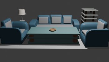 Sofa ruang tamu nuansa biru 3D